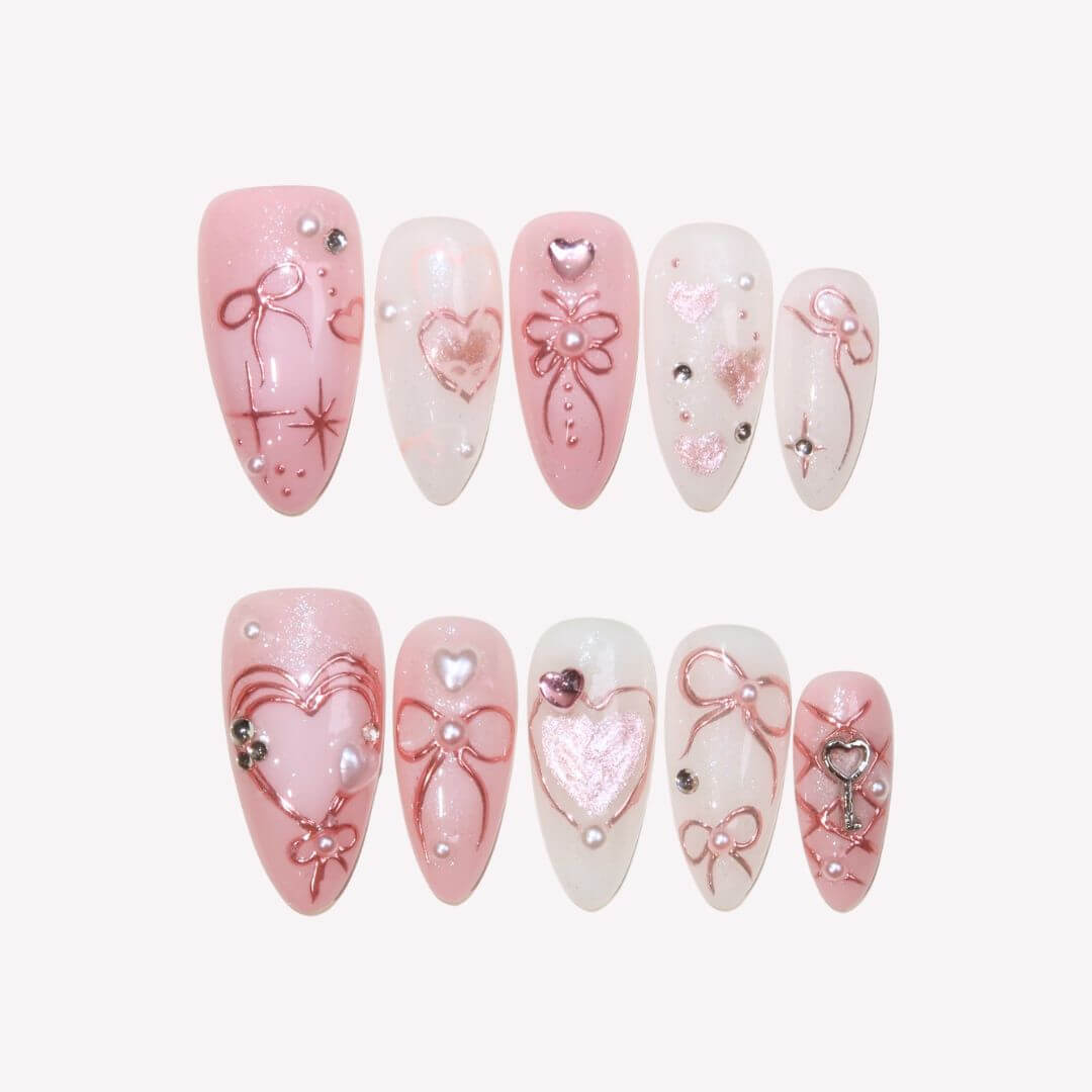 Adorable- Ersa Nails Pink White PressOnNails