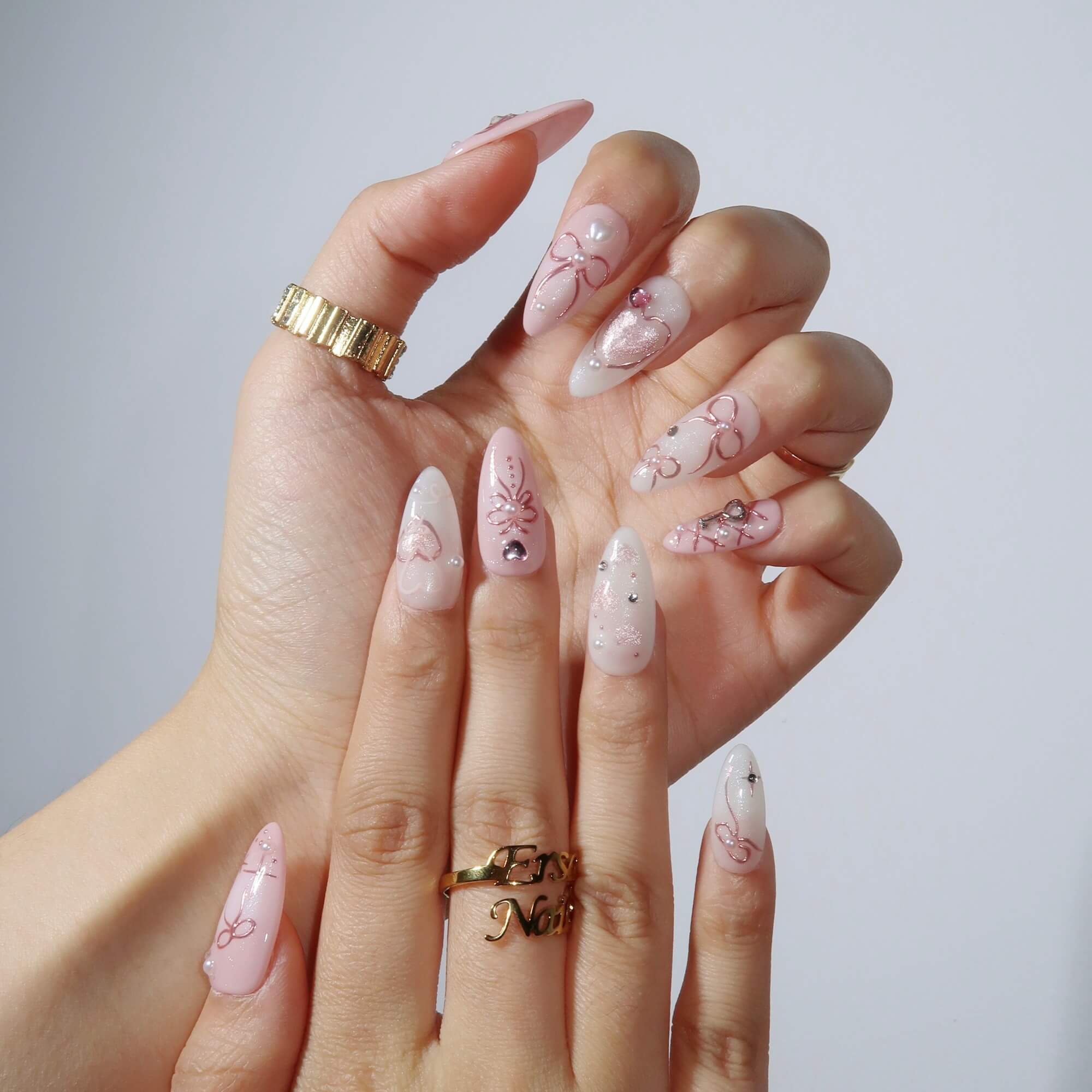 Adorable- Ersa Nails Pink White PressOnNails