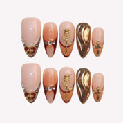 All Too Well - Ersa Nails Gold Nude Brown PressOnNails