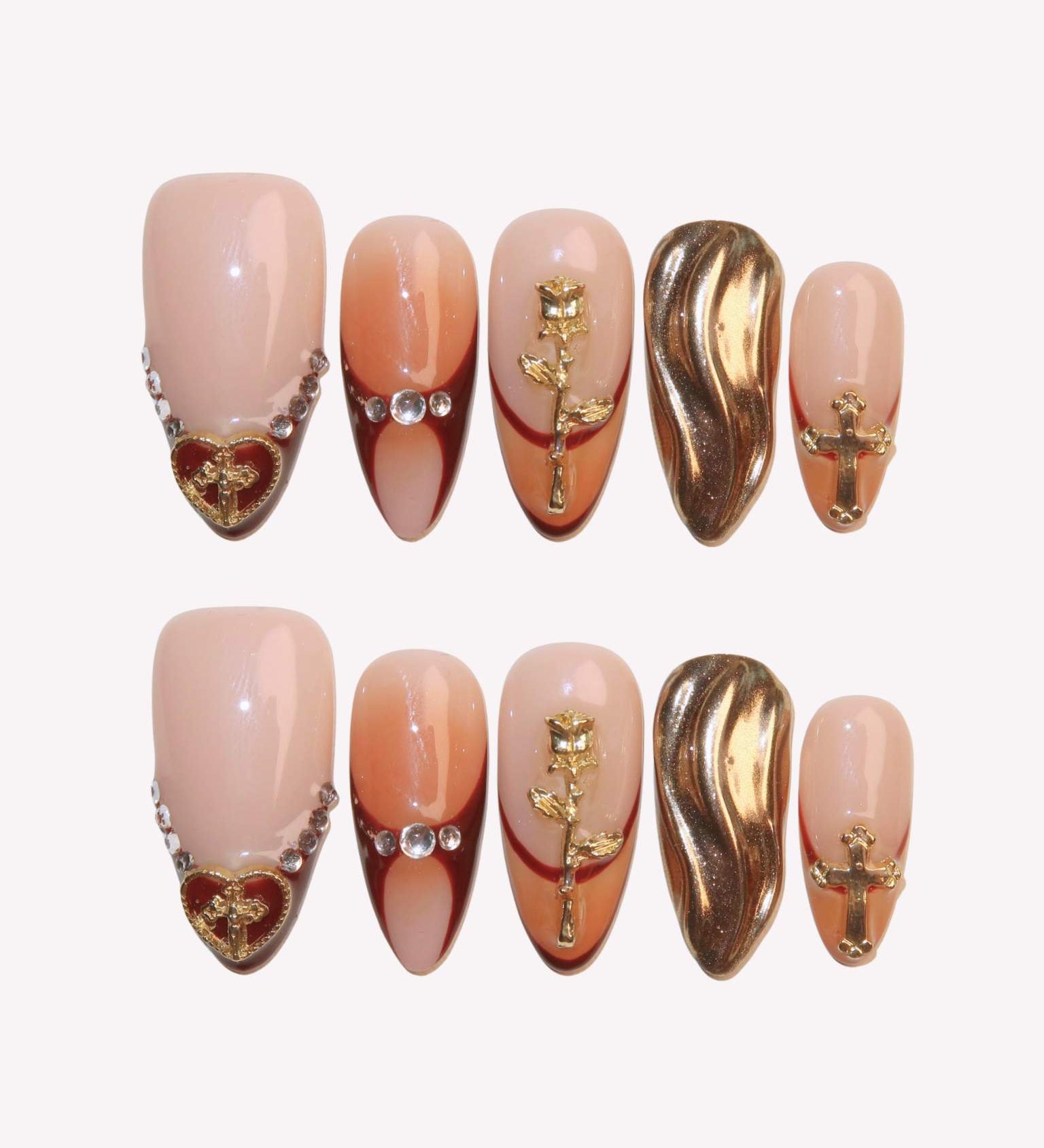 All Too Well - Ersa Nails Gold Nude Brown PressOnNails