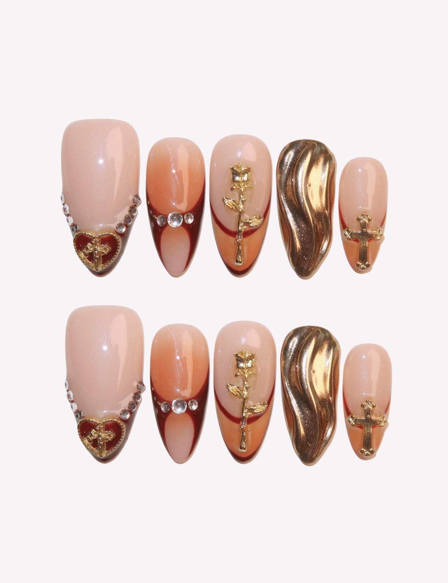 All Too Well - Ersa Nails Gold Nude Brown PressOnNails