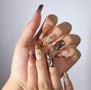 All Too Well - Ersa Nails Gold Nude Brown PressOnNails