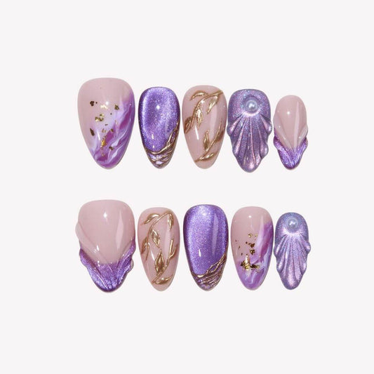 Amethyst Glow - Ersa Nails Nude Purple Gold PressOnNails