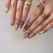 Antique Rose - Ersa Nails Nude Brown Gold Short Almond PressOnNails