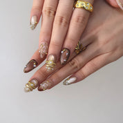 Antique Rose - Ersa Nails Nude Brown Gold Short Almond PressOnNails