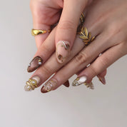 Antique Rose - Ersa Nails Nude Brown Gold Short Almond PressOnNails