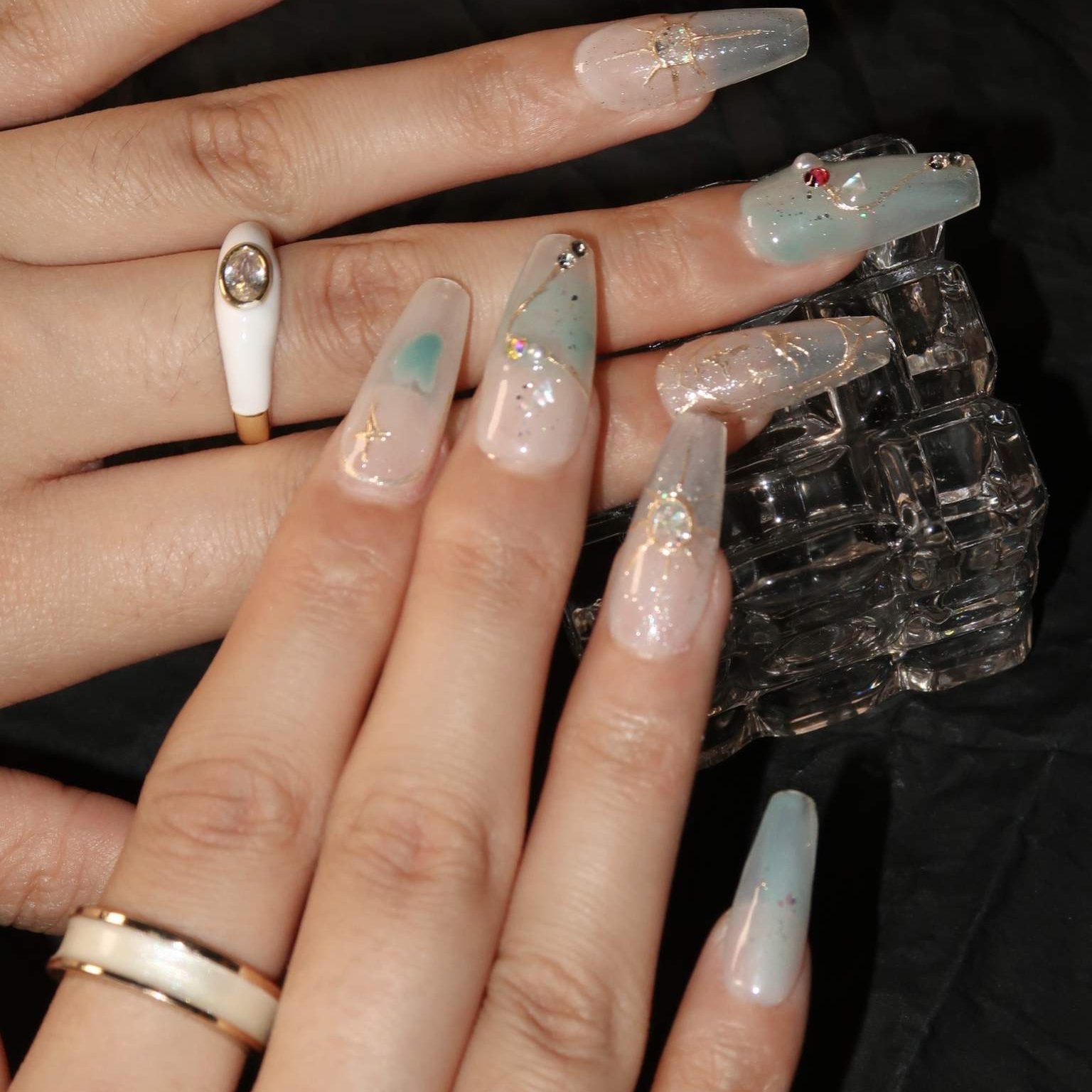 Aquarius - Ersa Nails White Mid  Coffin PressOnNails