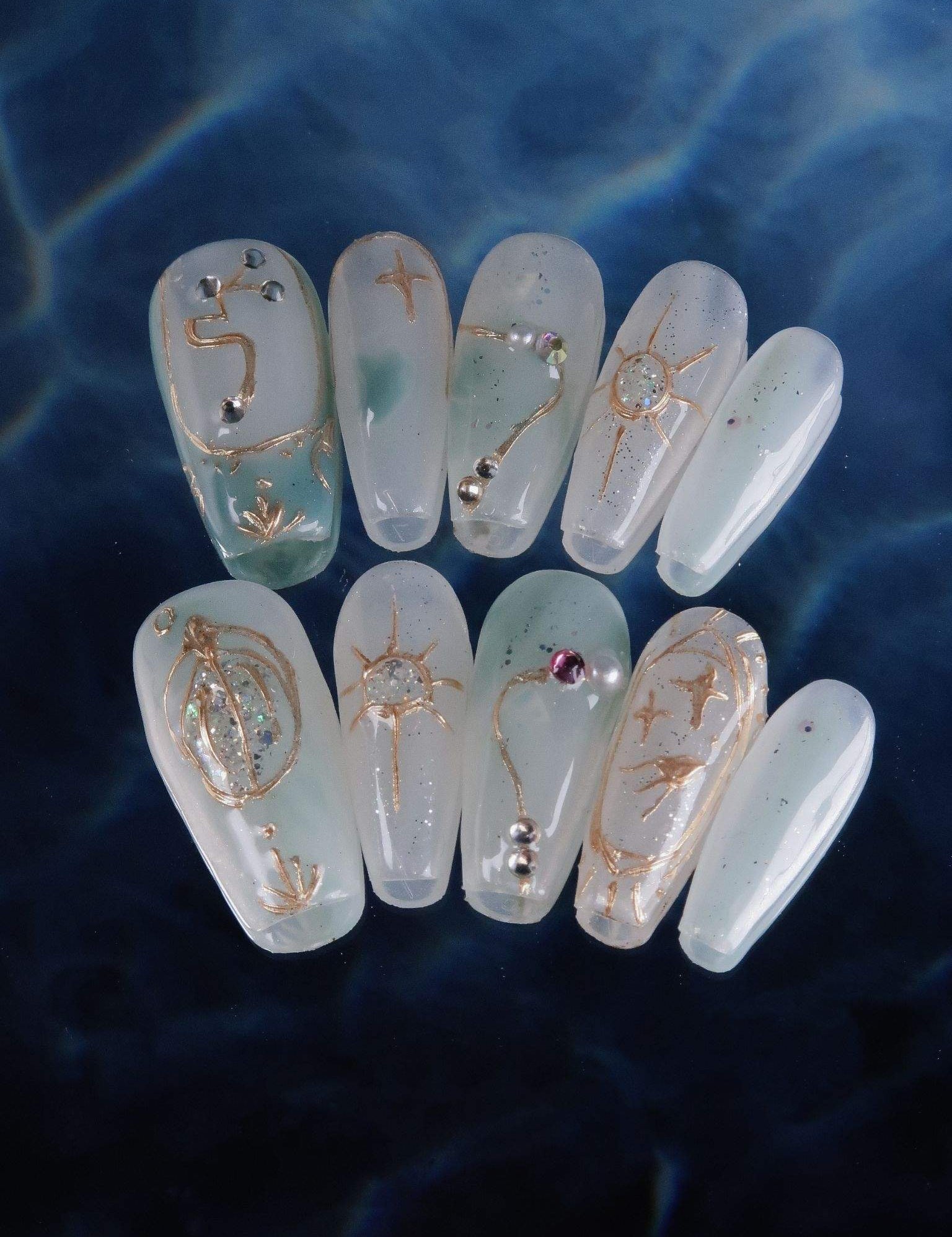 Aquarius - Ersa Nails White Mid  Coffin PressOnNails