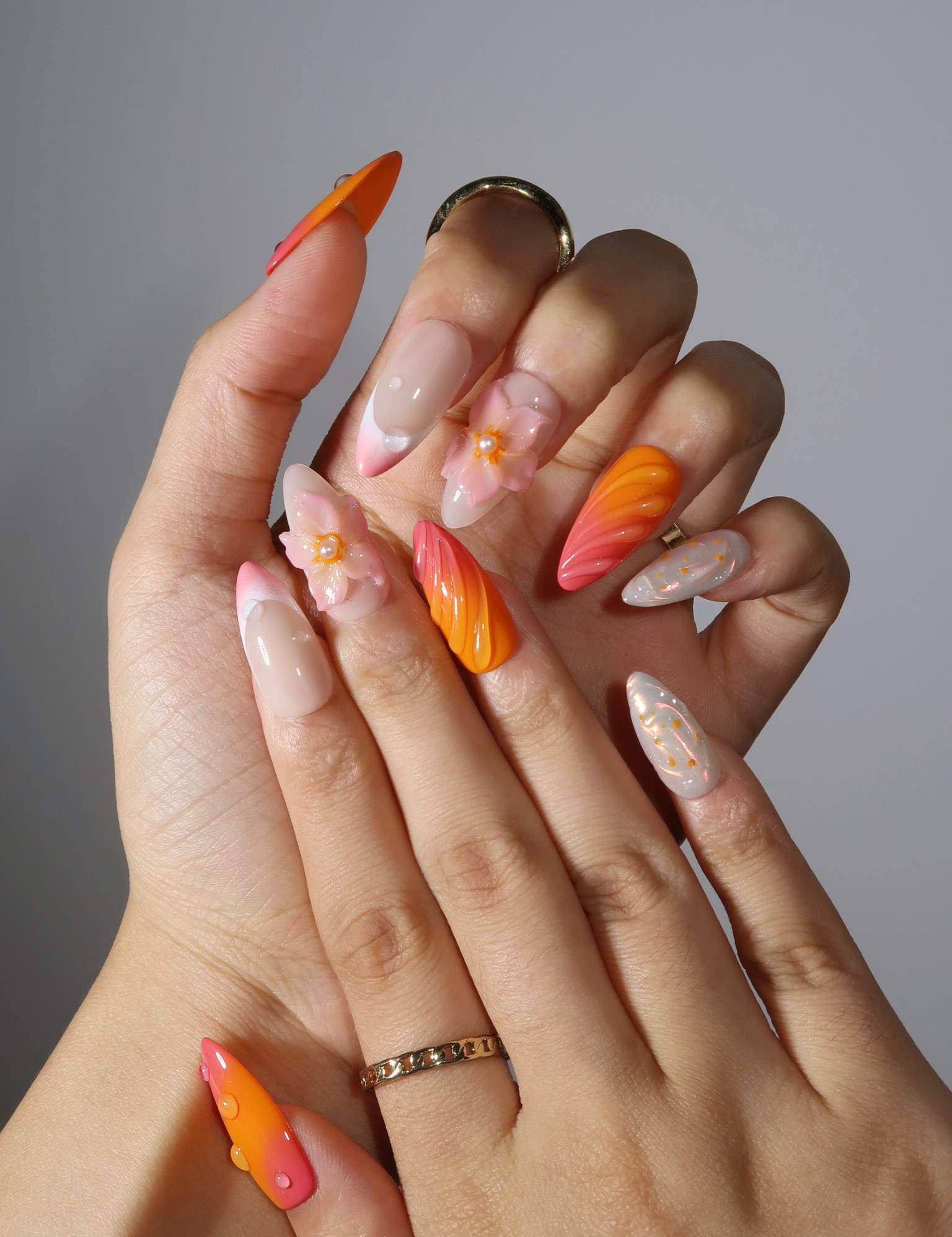 Ardent Lover - Ersa Nails Orange Pink White PressOnNails