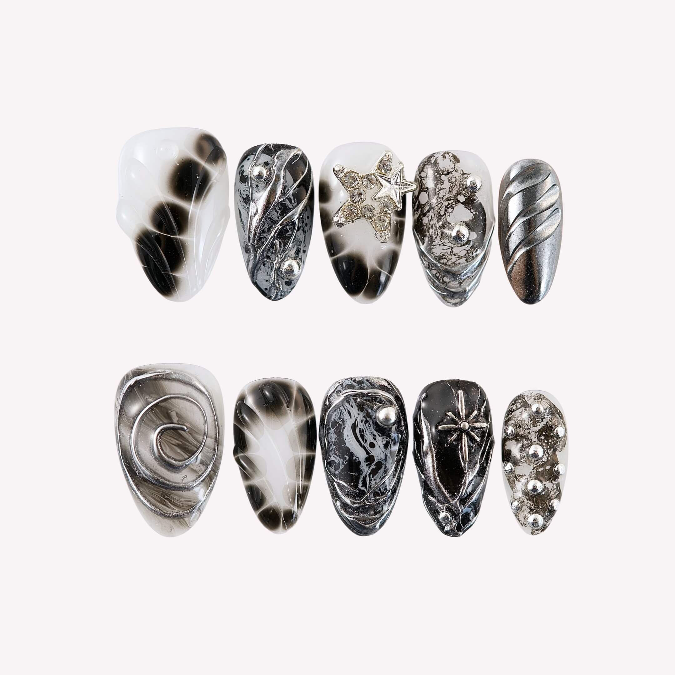 Armageddon - Ersa Nails Black Silver White PressOnNails