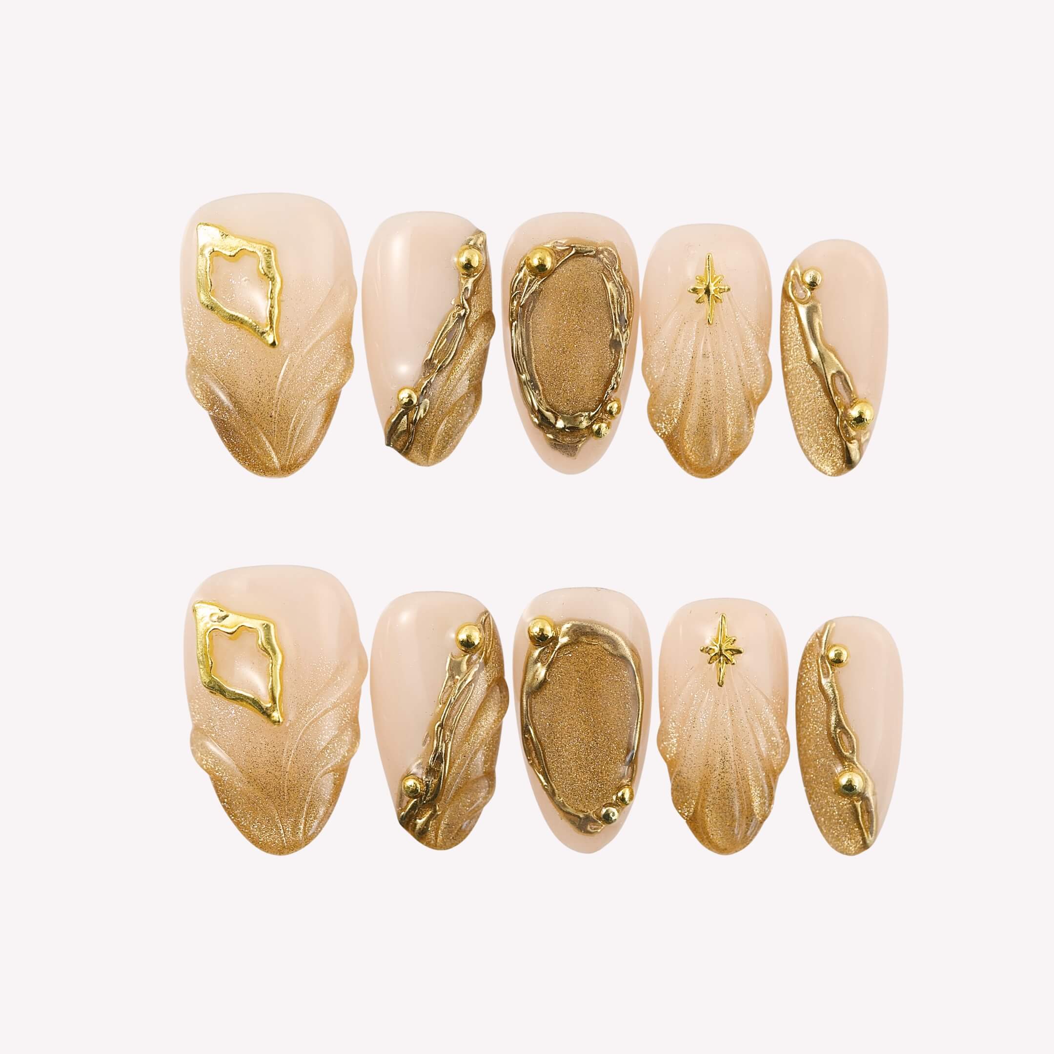 Artemis' Glint - Ersa Nails Nude Gold PressOnNails