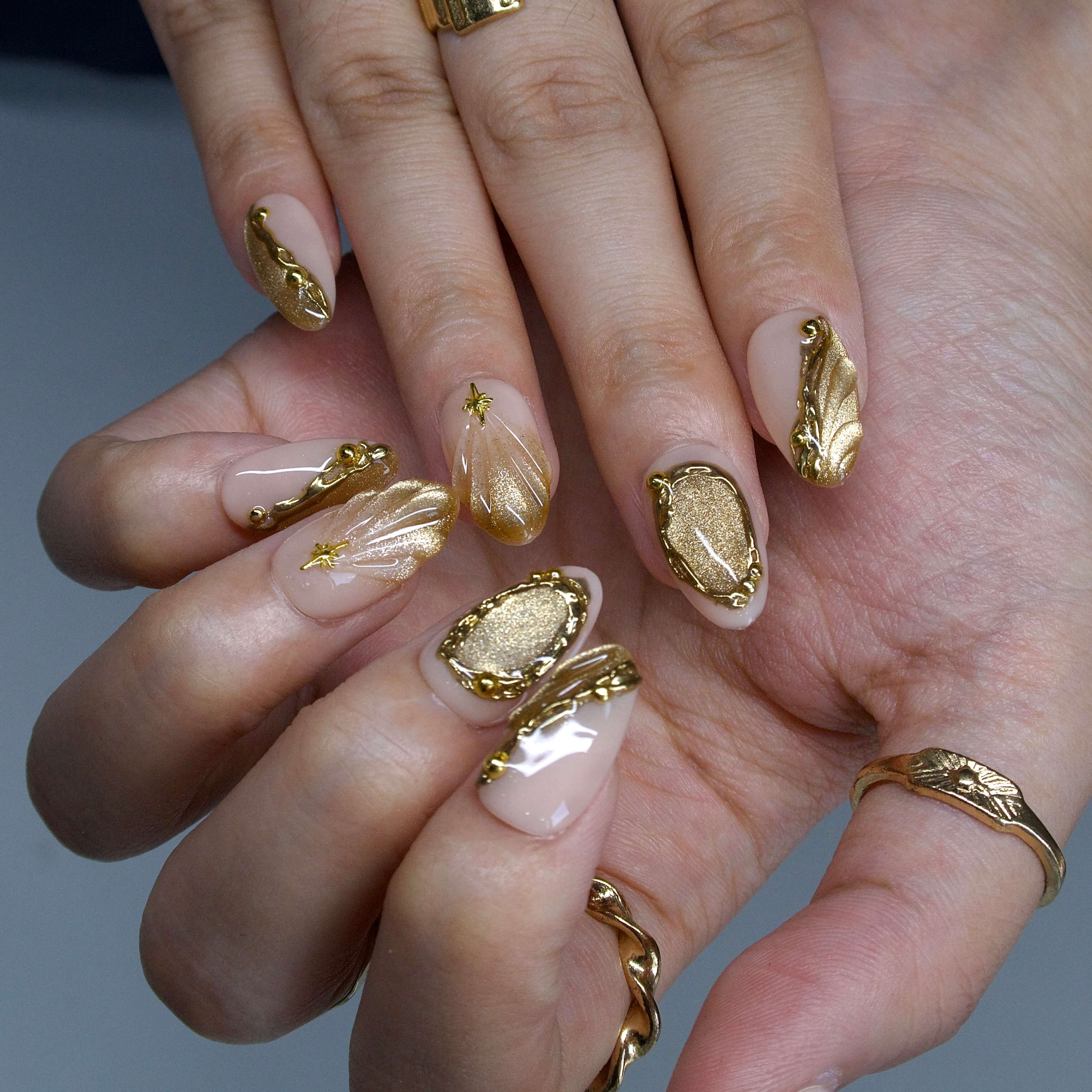 Artemis' Glint - Ersa Nails Nude Gold PressOnNails