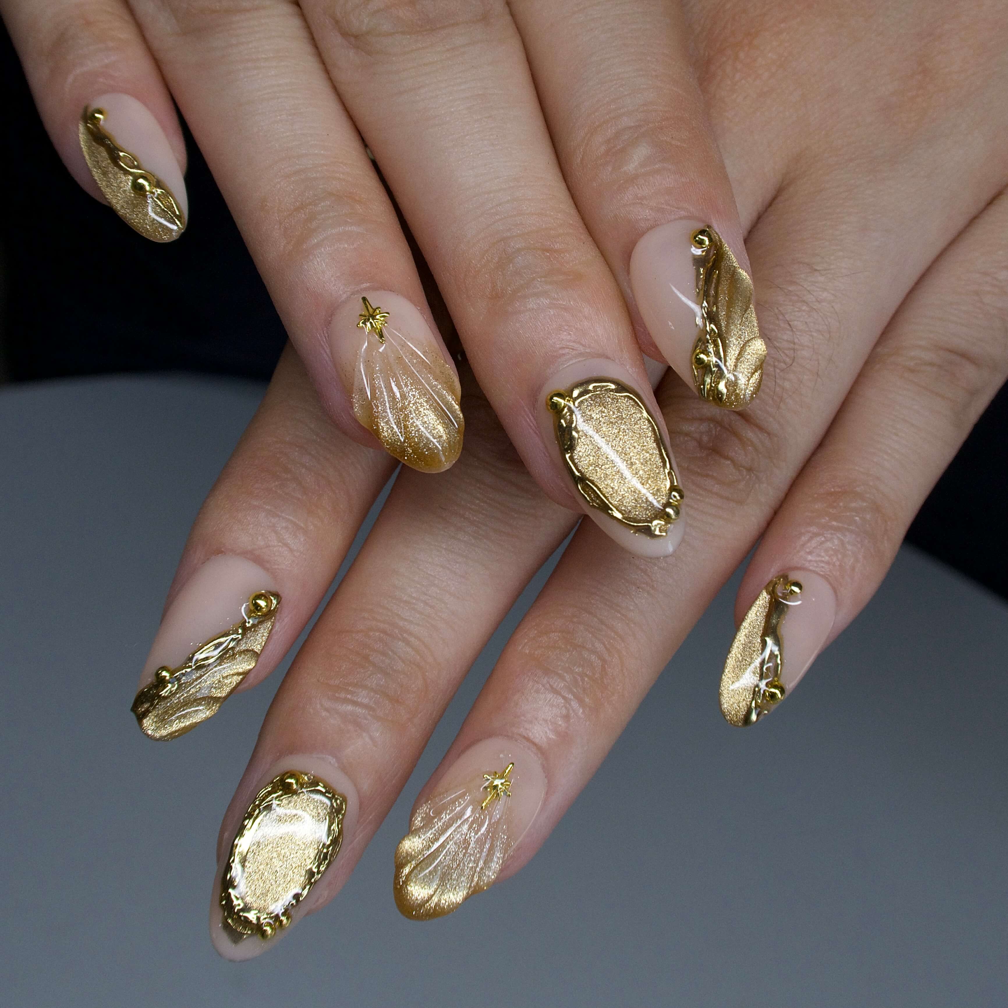 Artemis' Glint - Ersa Nails Nude Gold PressOnNails