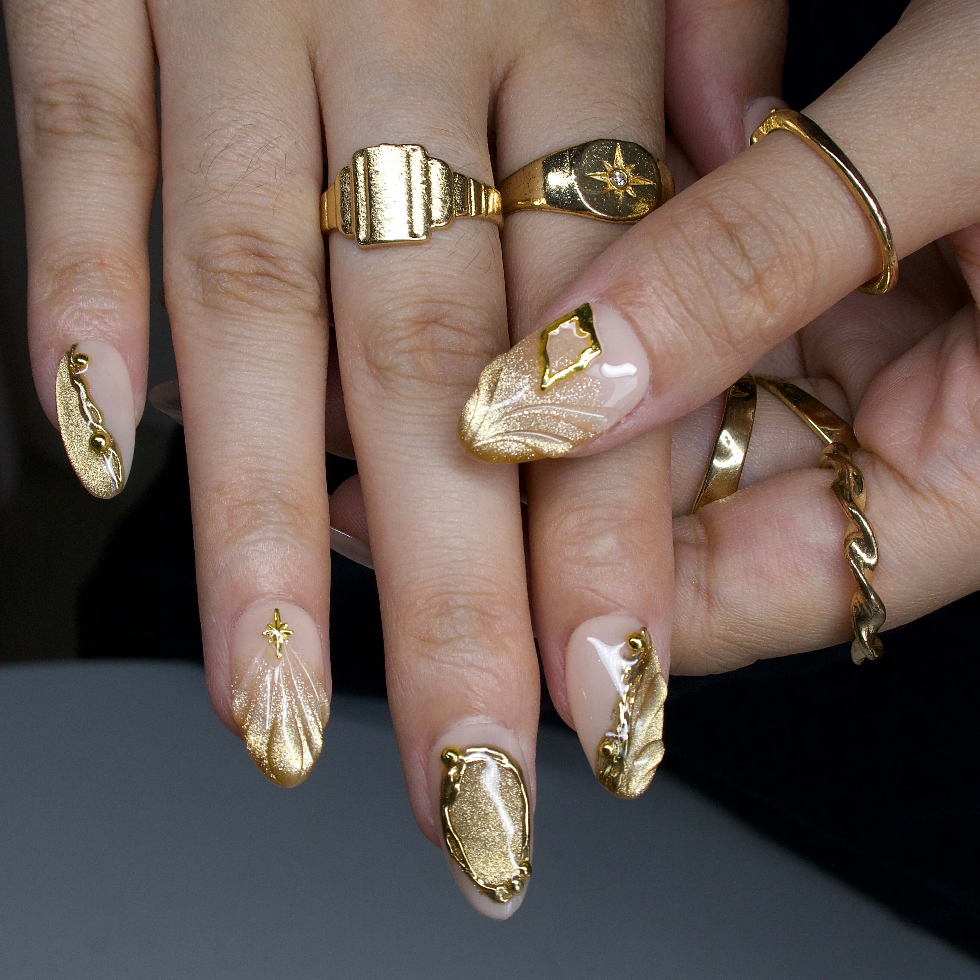 Artemis' Glint - Ersa Nails Nude Gold PressOnNails