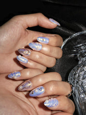 Azure Haze - Ersa Nails Blue White Short Almond PressOnNails