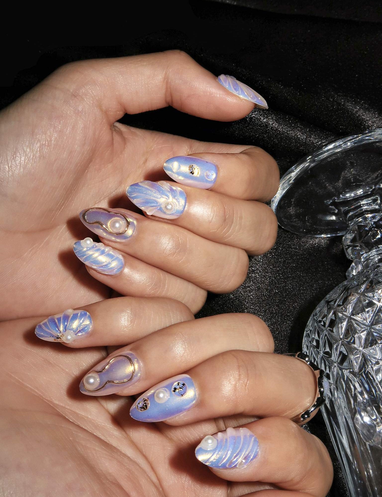 Azure Haze - Ersa Nails Blue White Short Almond PressOnNails