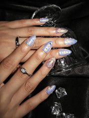 Azure Haze - Ersa Nails Blue White Short Almond PressOnNails