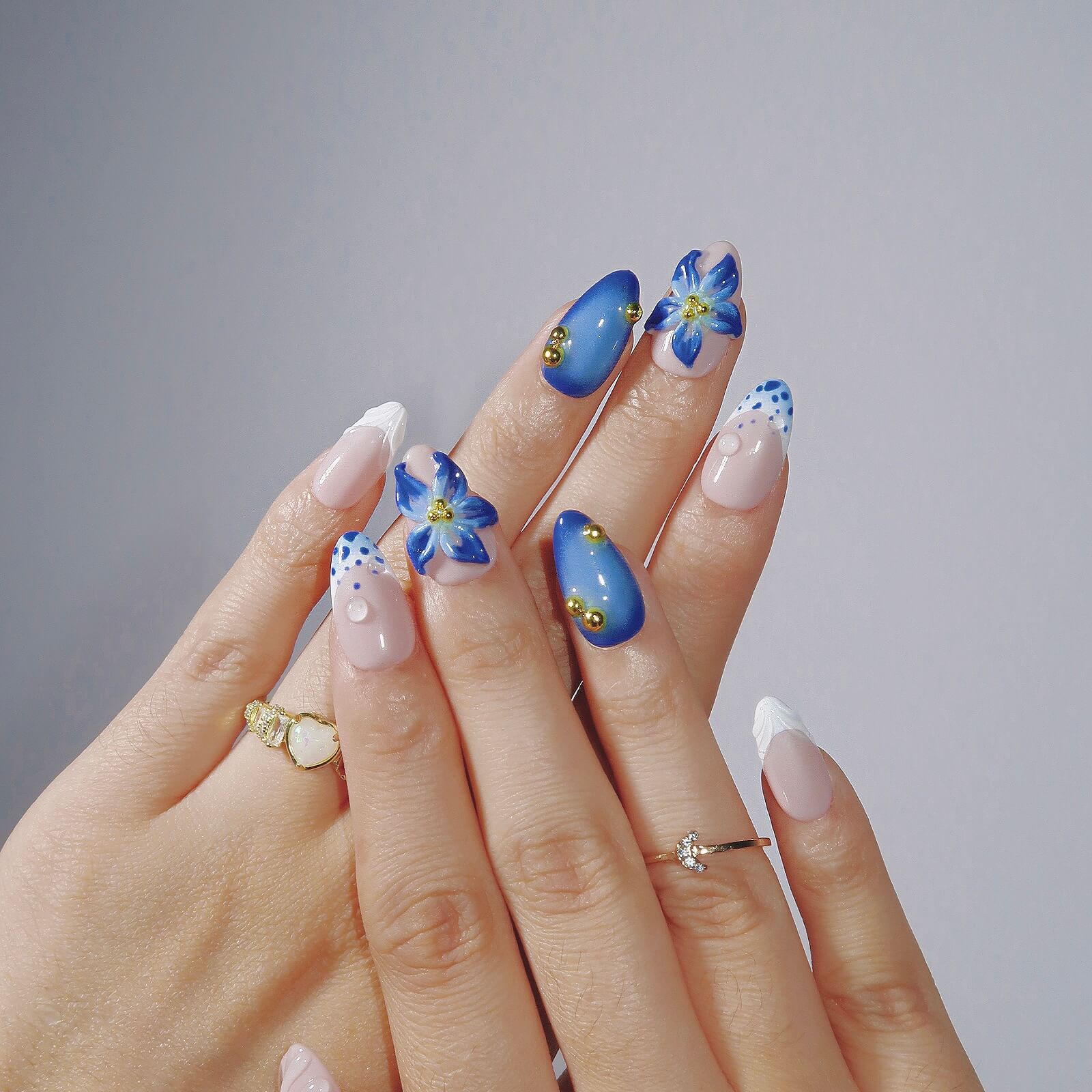 Azure Muse - Ersa Nails Nude Blue White PressOnNails