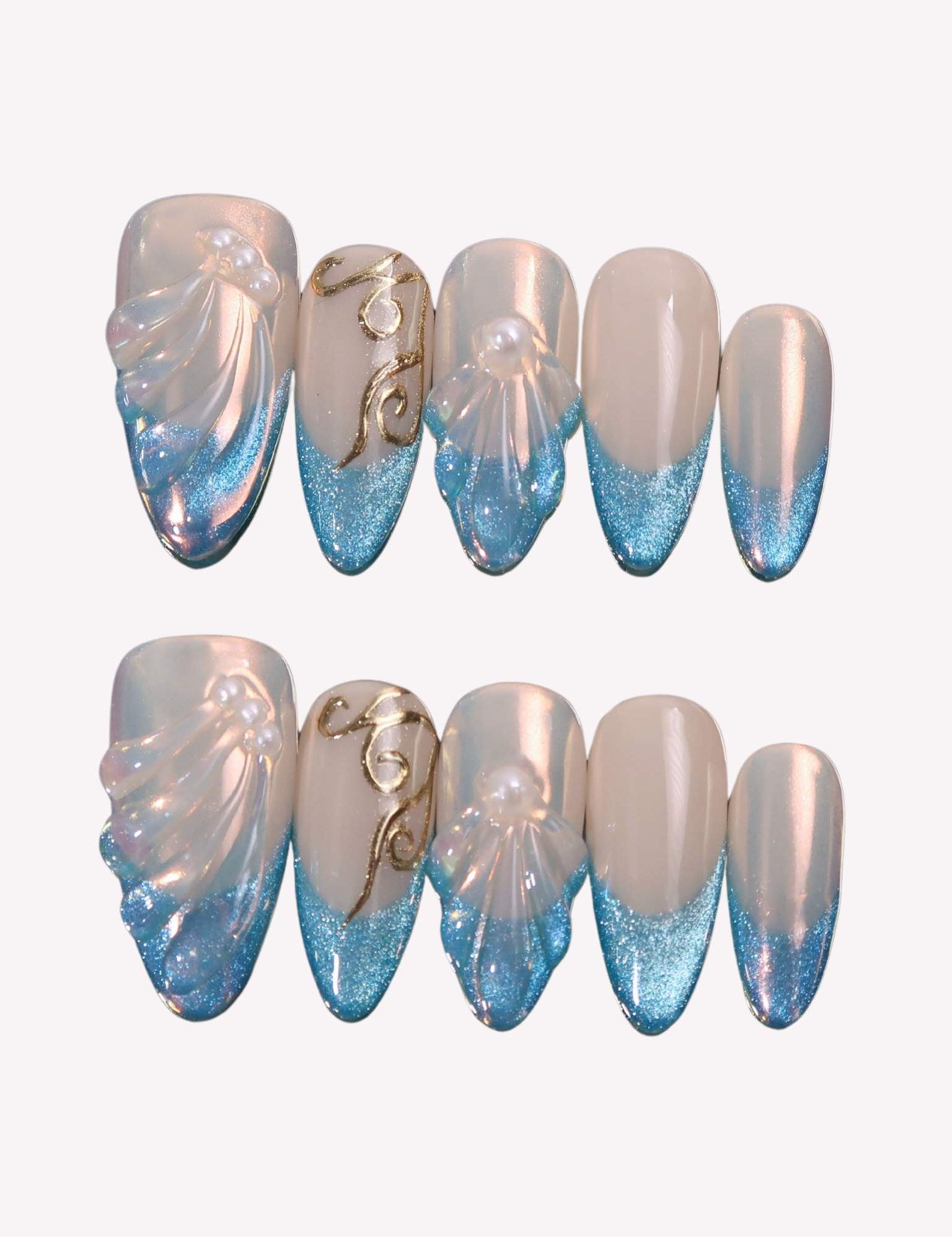 Azure Serenade - Ersa Nails Blue Nude Medium Almond PressOnNails