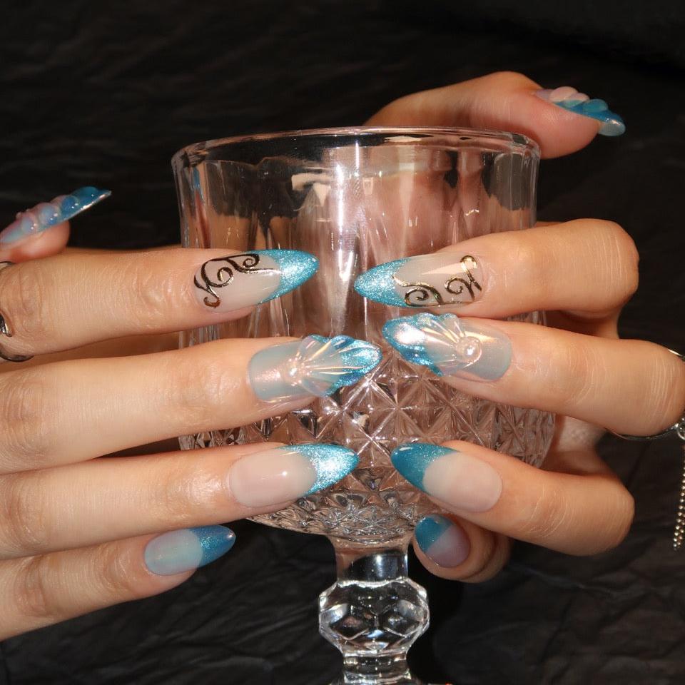 Azure Serenade - Ersa Nails Blue Nude Medium Almond PressOnNails