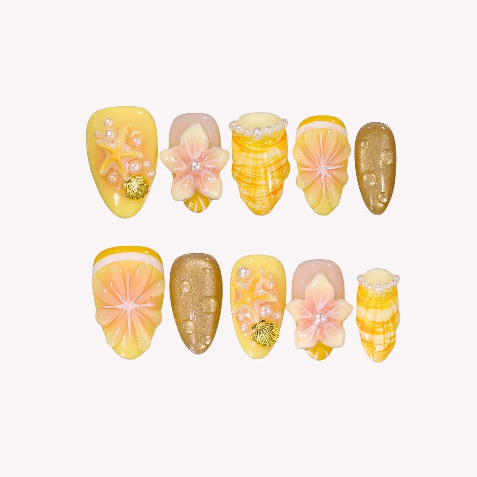 Beachy Babe - Ersa Nails Yellow Orang PressOnNails