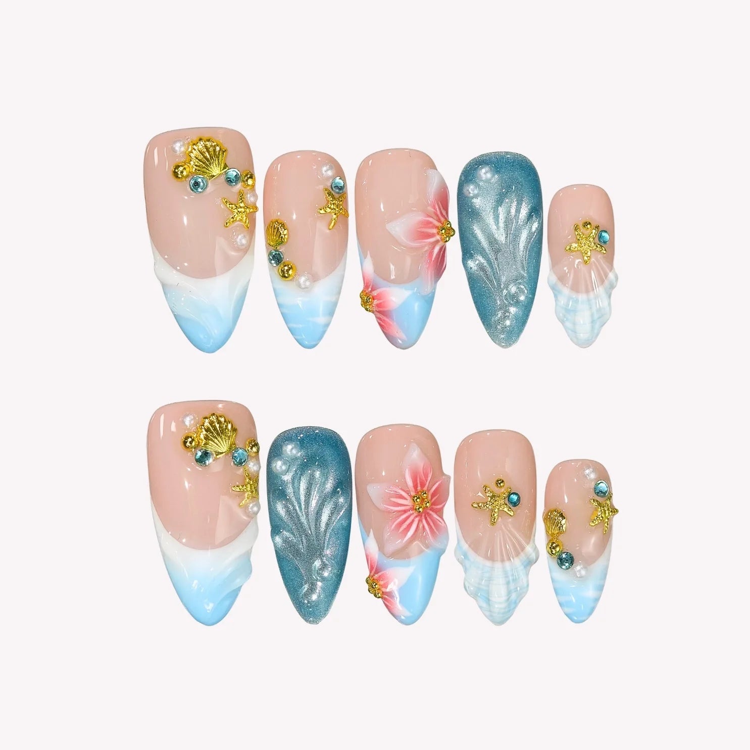 Beat The Heat- Ersa Nails Nude Blue PressOnNails