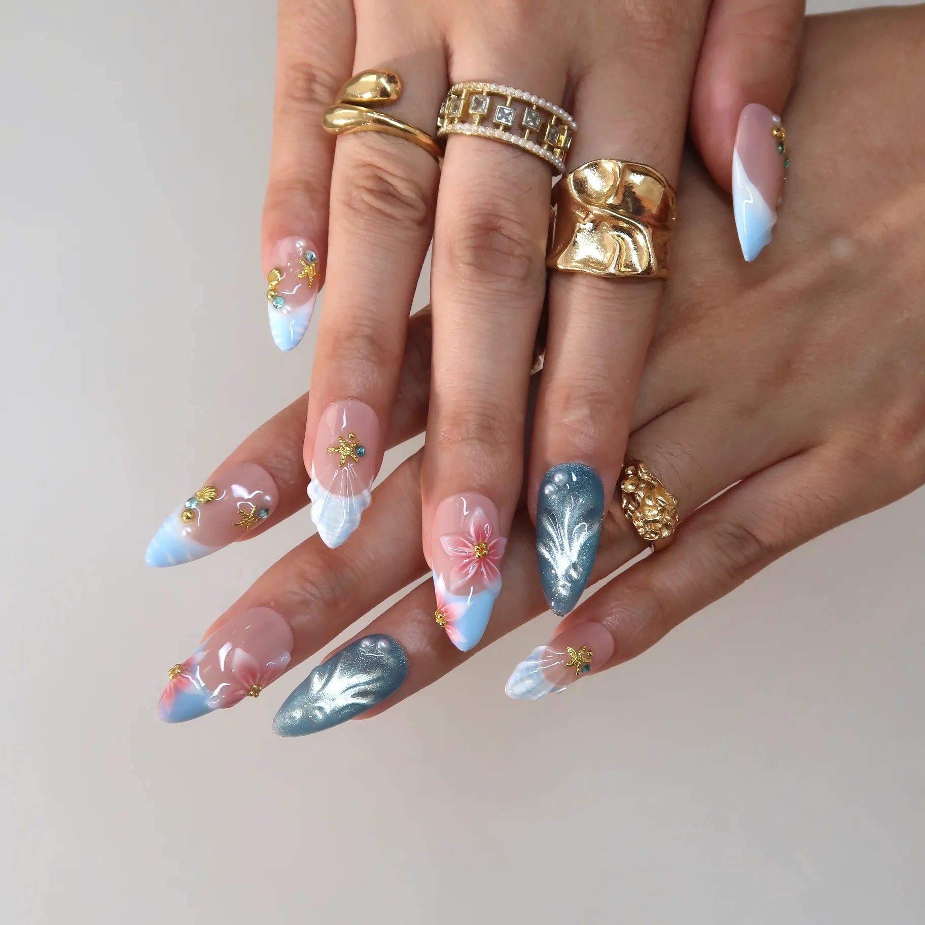 Beat The Heat- Ersa Nails Nude Blue PressOnNails