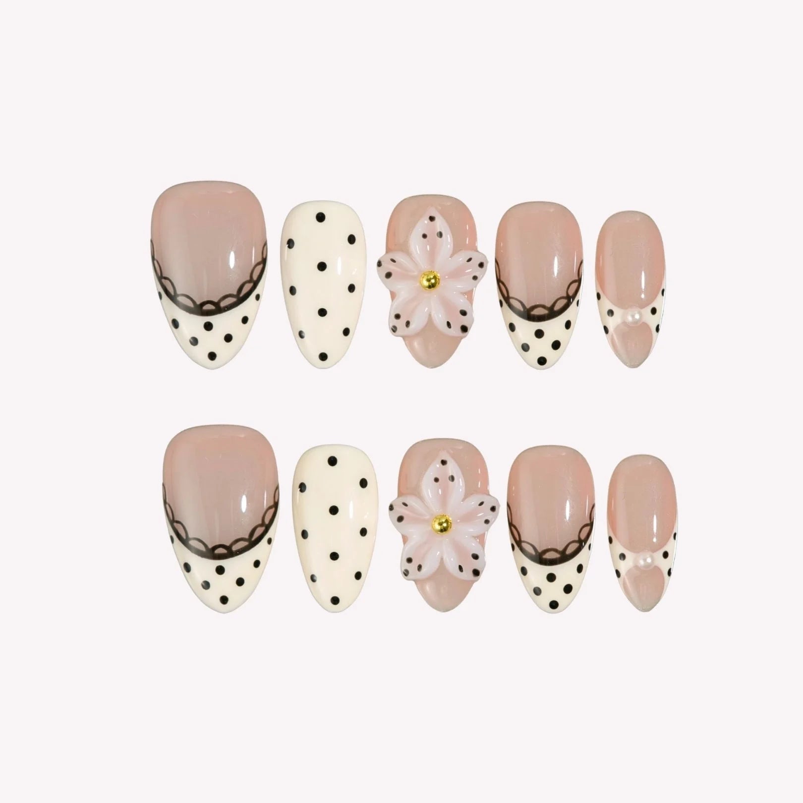 Belle Époque - Ersa Nails Nude White Black Short Almond PressOnNails