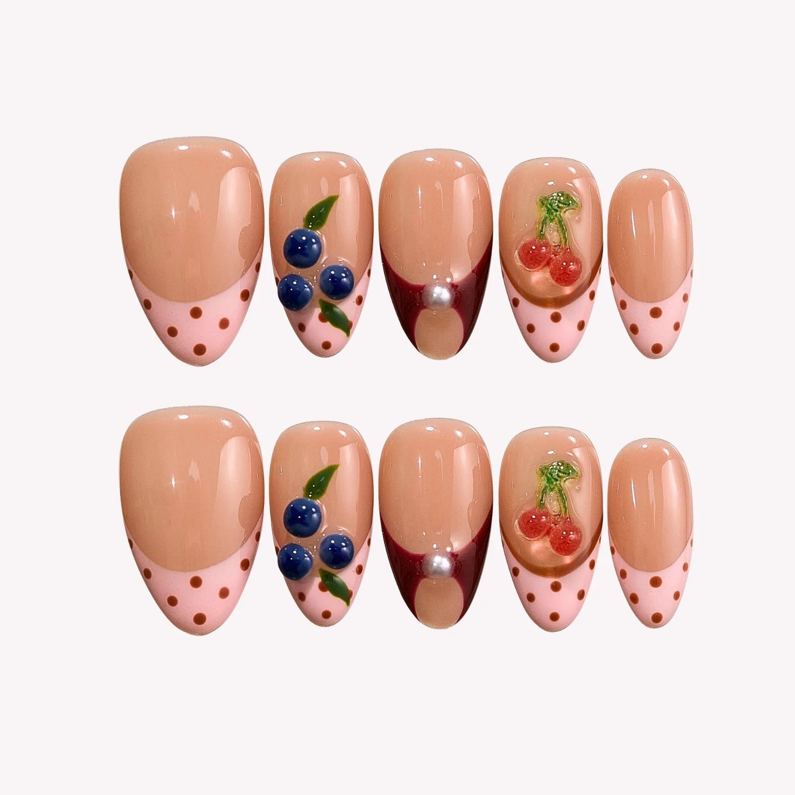 Berry Cherry - Ersa Nails Nude Pink Red PressOnNails