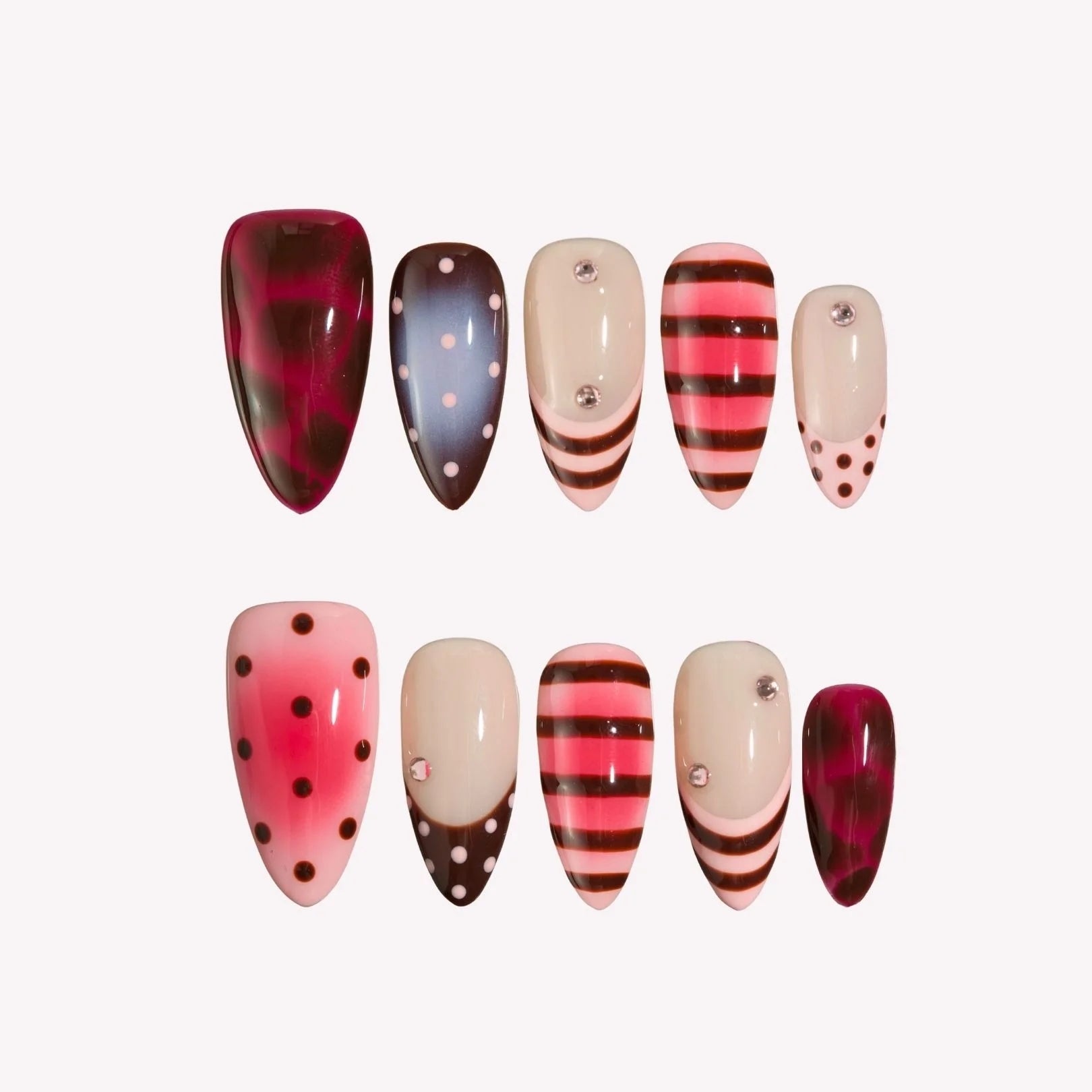 Berry Sweet - Ersa Nails Nude Red Pink Medium Almond PressOnNails