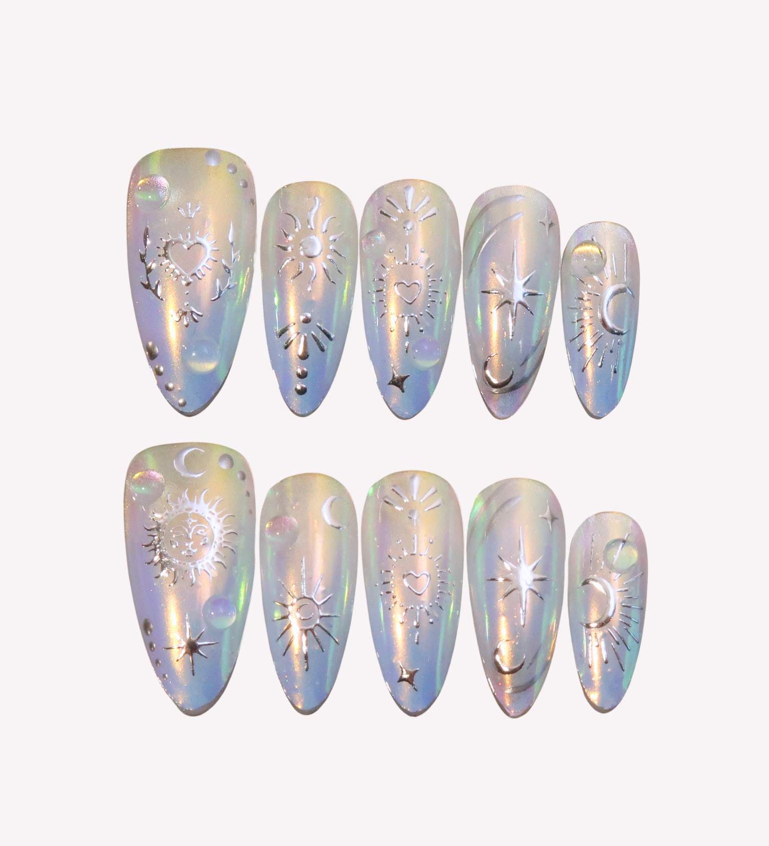 Beyond the Celestial - Ersa Nails Silver Medium Almond PressOnNails