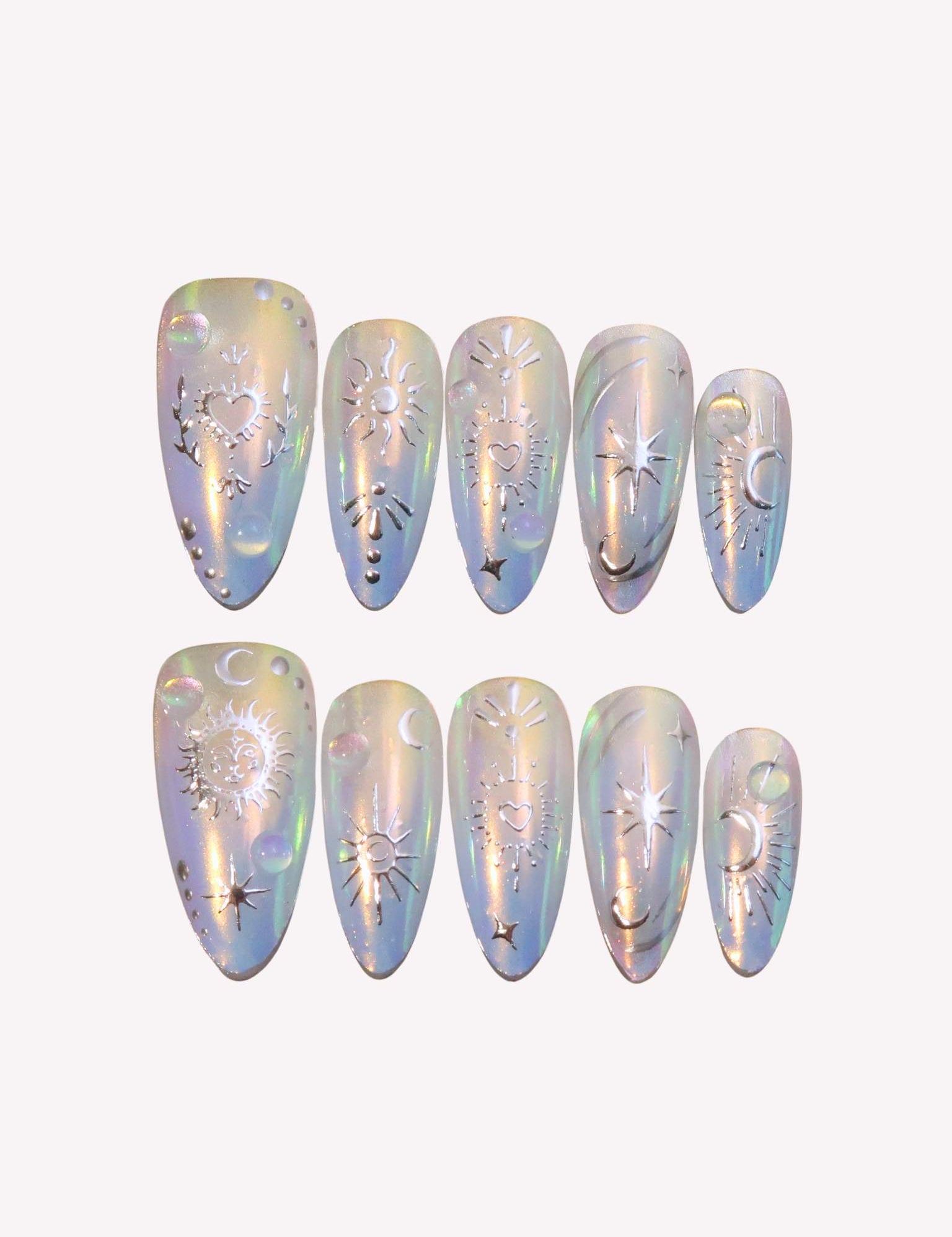 Beyond the Celestial - Ersa Nails Silver Medium Almond PressOnNails