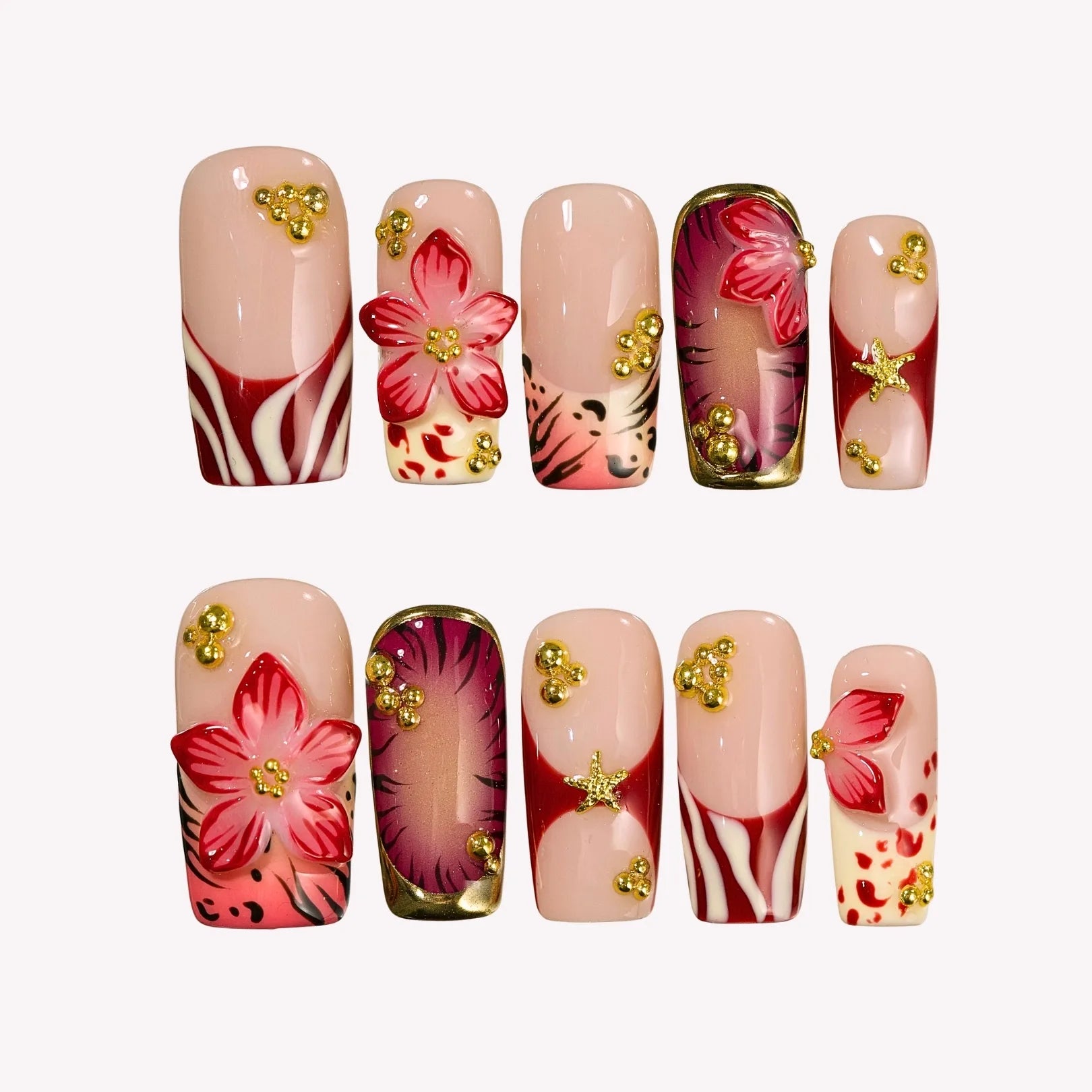 Blazing Flora - Ersa Nails Nude Red PressOnNails