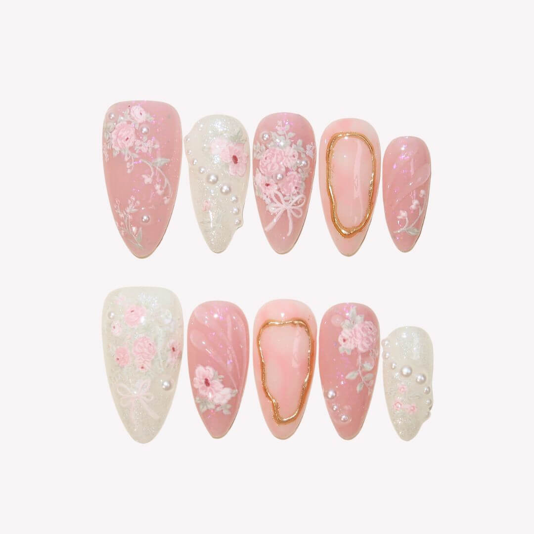 Bloom like Roses - Ersa Nails Pink White PressOnNails