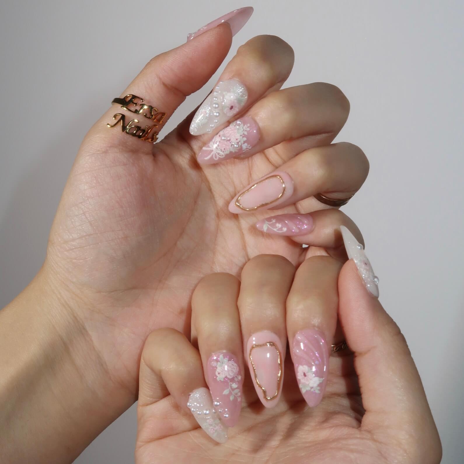 Bloom like Roses - Ersa Nails Pink White PressOnNails