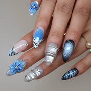 Blue Crush - Ersa Nails Nude Blue Silver PressOnNails