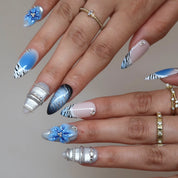 Blue Crush - Ersa Nails Nude Blue Silver PressOnNails