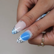 Blue Crush - Ersa Nails Nude Blue Silver PressOnNails