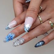 Blue Crush - Ersa Nails Nude Blue Silver PressOnNails