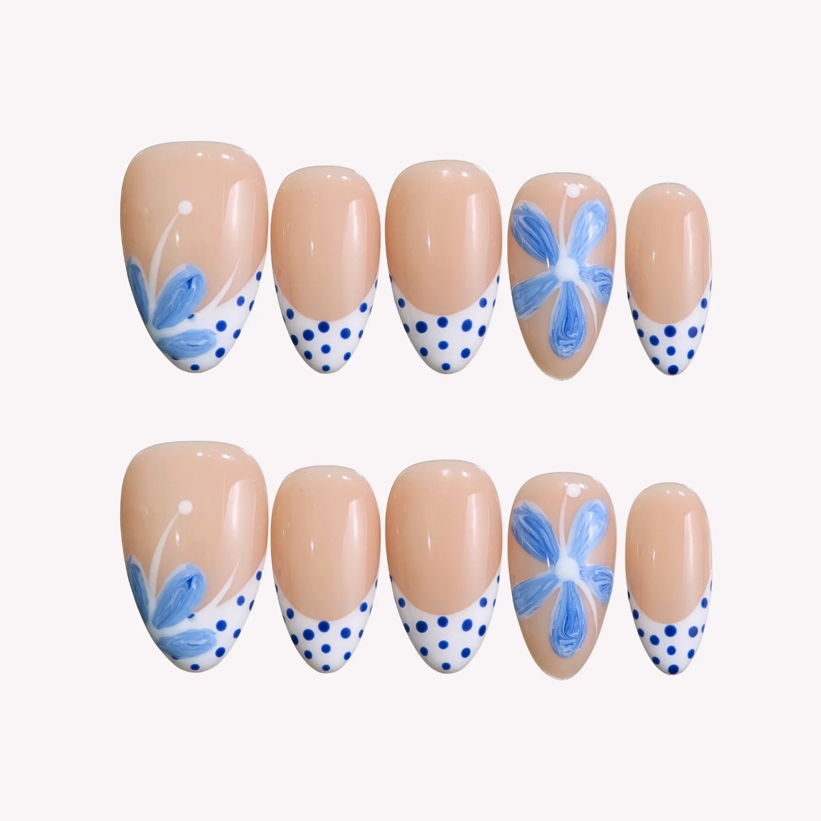 Blue Daisy - Ersa Nails Nude Blue White PressOnNails