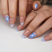 Blue Daisy - Ersa Nails Nude Blue White PressOnNails