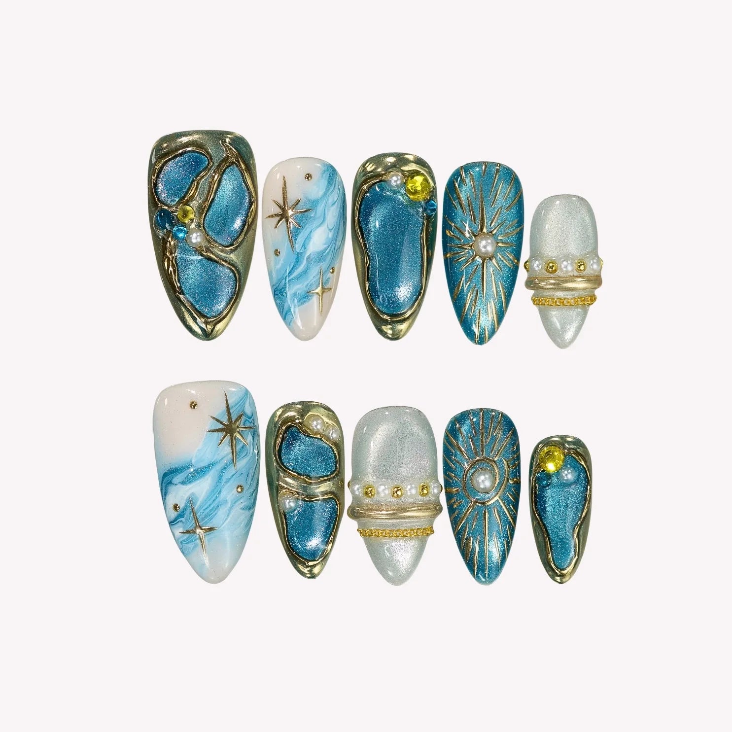 Blue Nebula - Ersa Nails White Blue PressOnNails