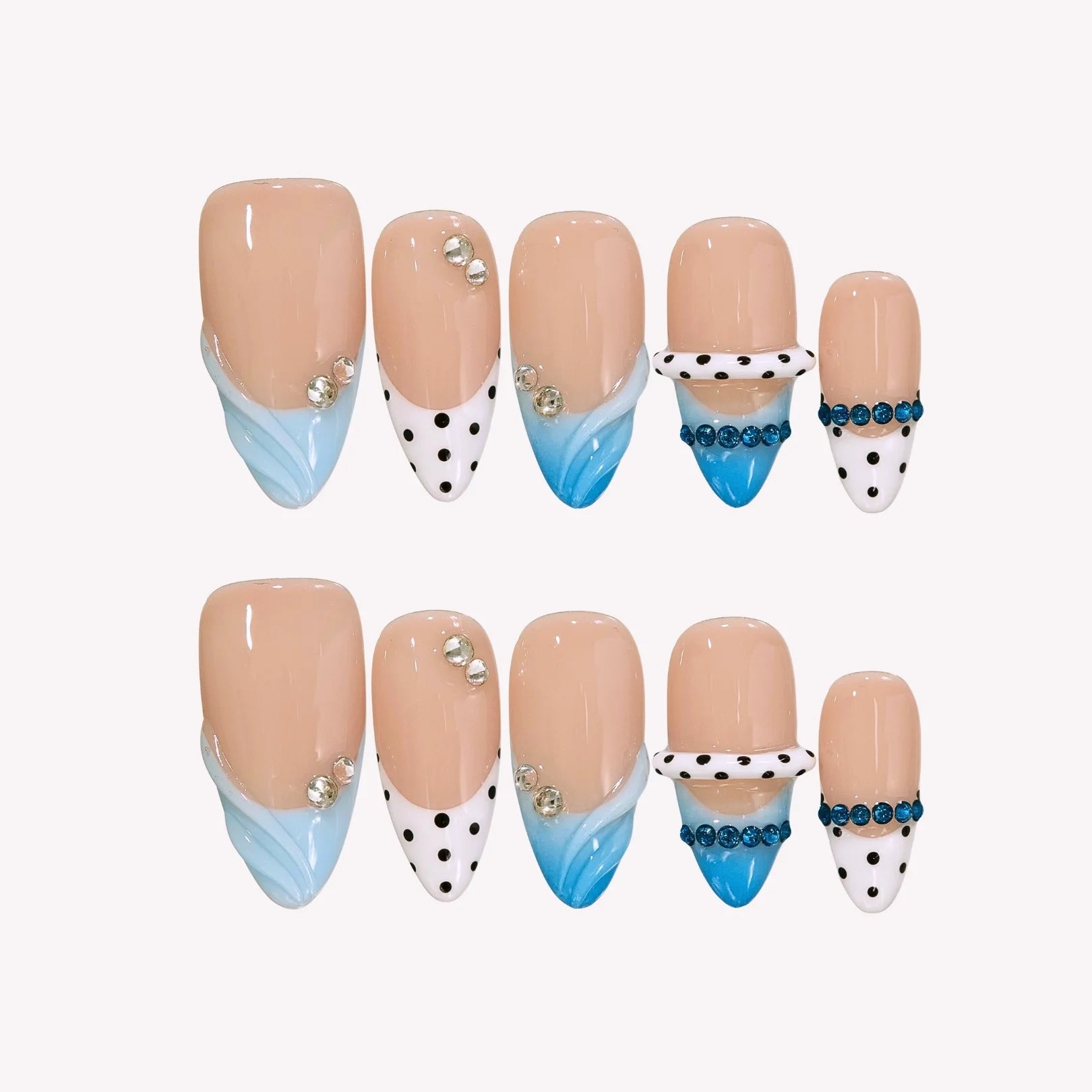 Blue Riviera - Ersa Nails Nude Blue White PressOnNails