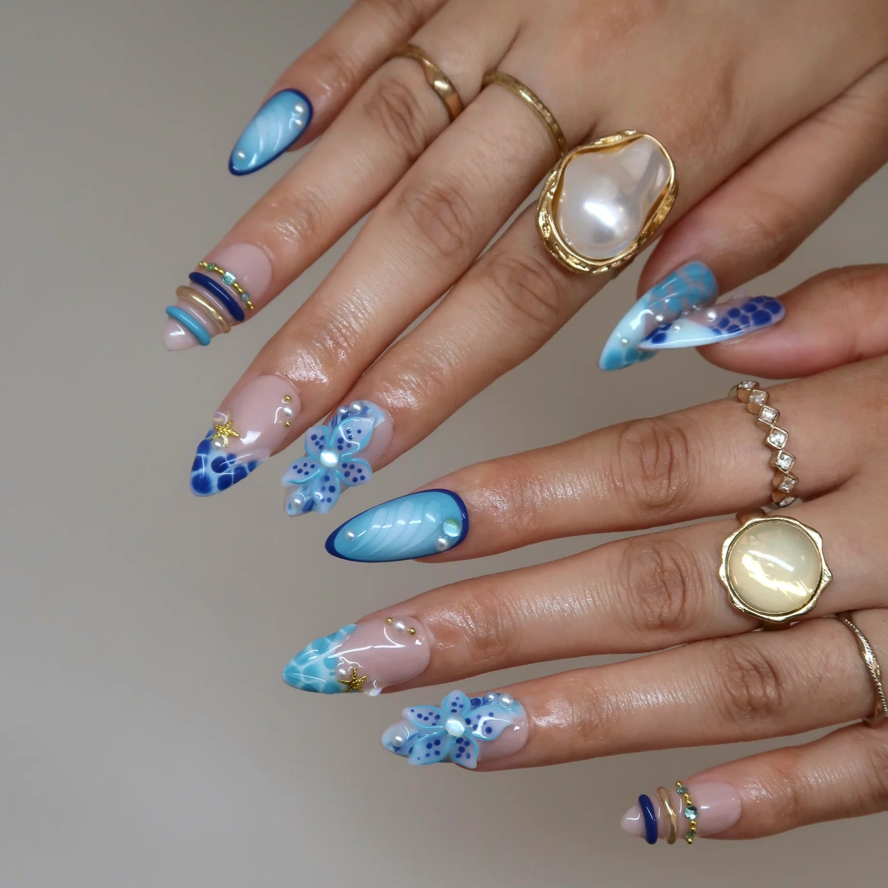 Bluish Tide - Ersa Nails Nude Blue PressOnNails