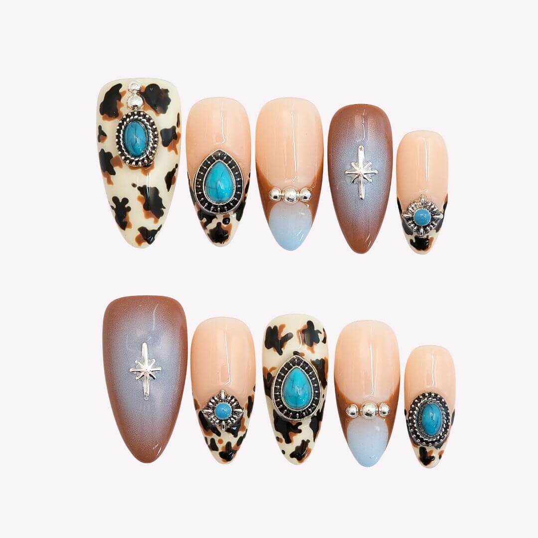 Boho Turquoise - Ersa Nails Nude Brown Blue PressOnNails