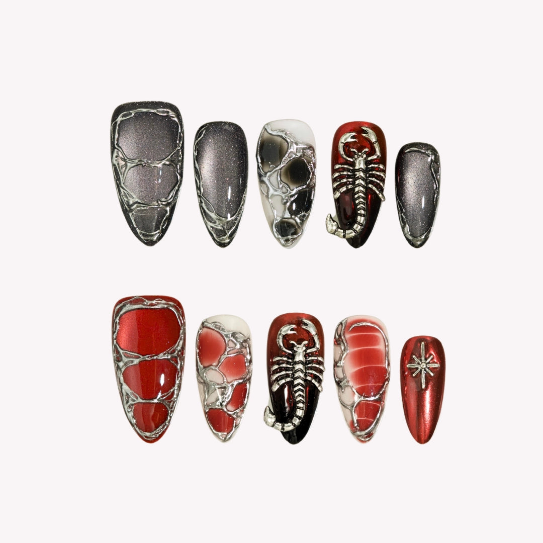 Born Wild - Ersa Nails Red Black PressOnNails