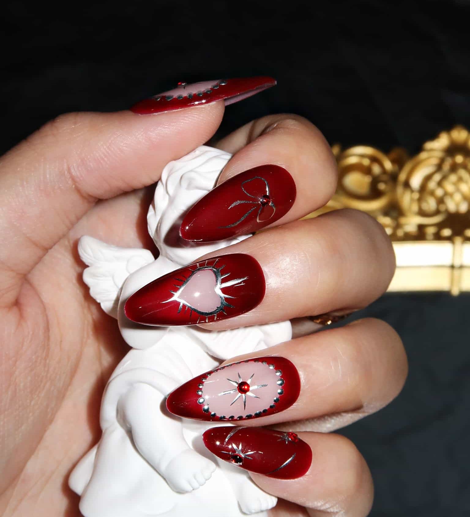 Burgundy Enchantress - Ersa Nails Red Pink Med Almond PressOnNails