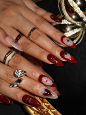 Burgundy Enchantress - Ersa Nails Red Pink Med Almond PressOnNails