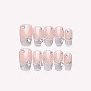 Butterfly Ballet - Ersa Nails Nude Pink Silver PressOnNails