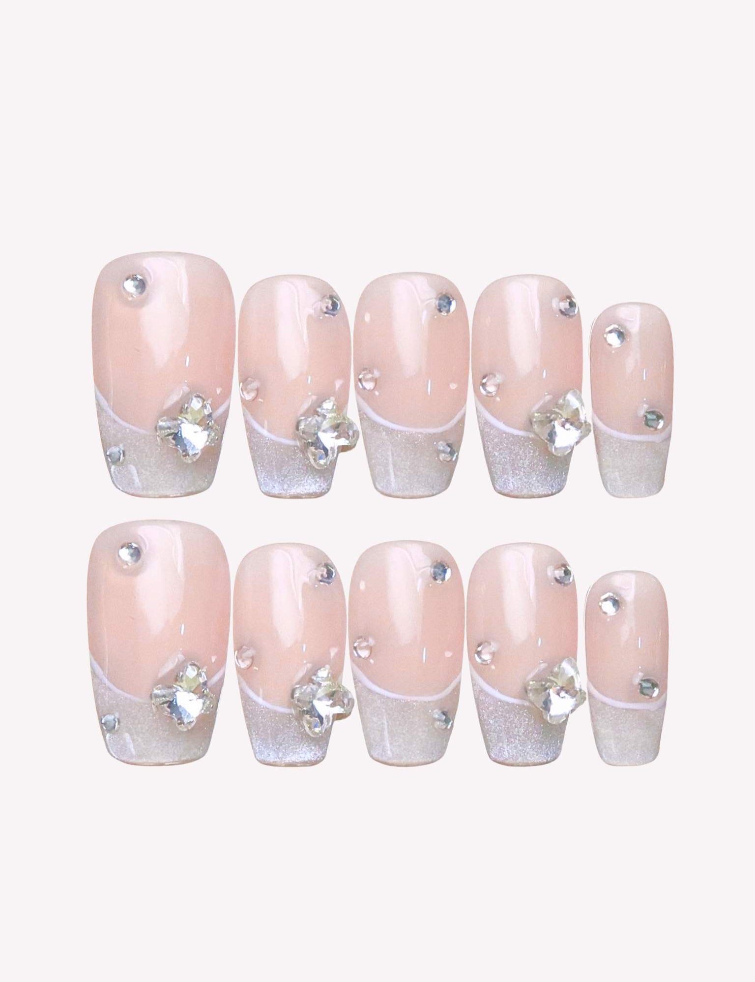 Butterfly Ballet - Ersa Nails Nude Pink Silver PressOnNails